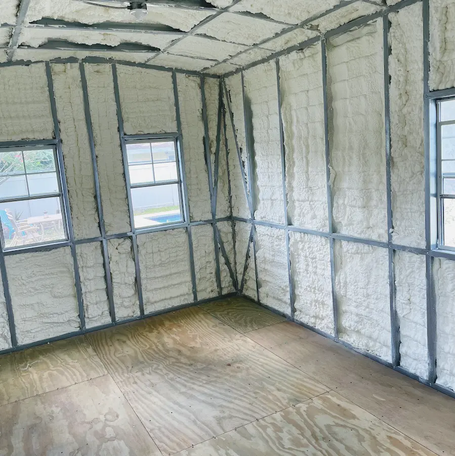 Closed-cell spray foam insulation applied to wall cavities in a residential project in Rio Grande City